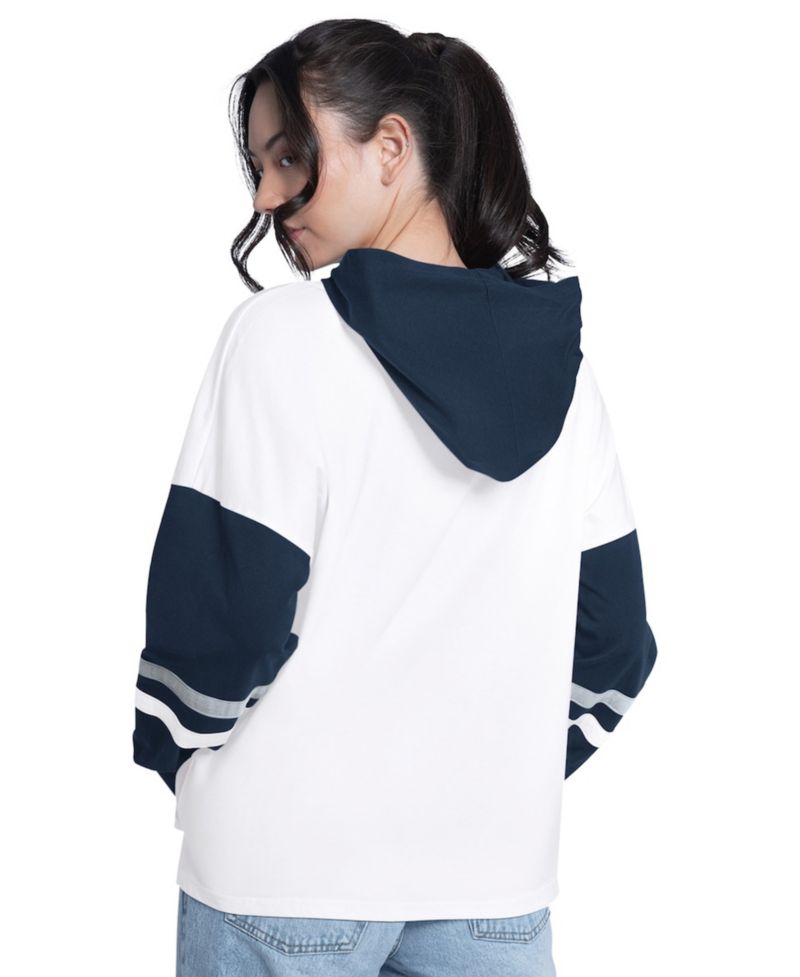 Women's White/Navy New York Yankees Key Player Oversized Hooded Long Sleeve T-Shirt