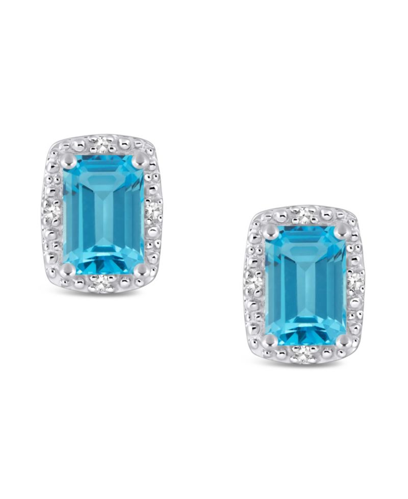 Gemstone and Diamond Accent Stud Earrings in Sterling Silver