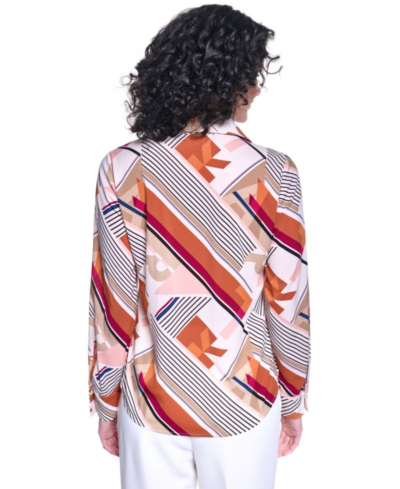 Women's Collared Long-Sleeve Printed Blouse
