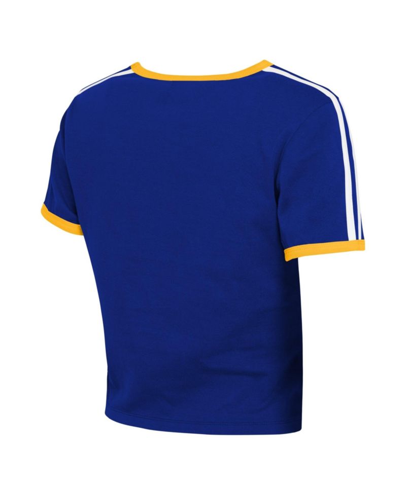 Women's Navy Seattle Mariners Cropped Throwback Ringer Baby T-Shirt