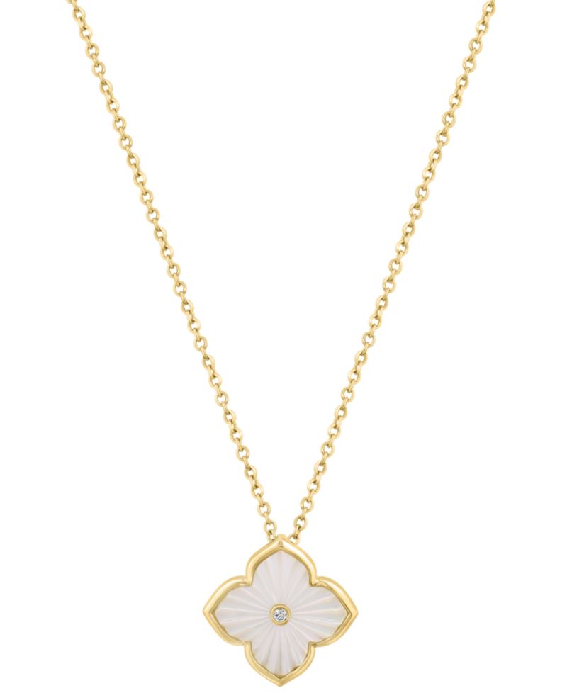 Mother of Pearl (0.75mm) & Diamond Accent (0.04 ct. t.w.) Pendant Necklace in Gold Over Silver