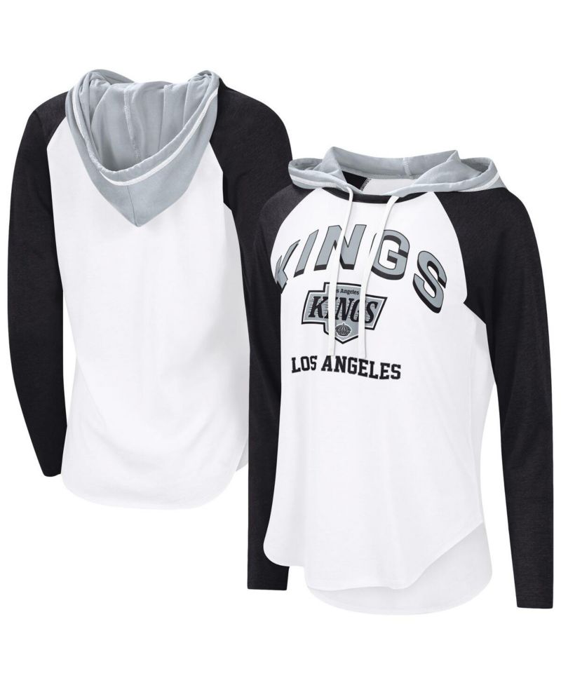 Women's White/Black Los Angeles Kings VIP Raglan Long Sleeve Hoodie T-Shirt