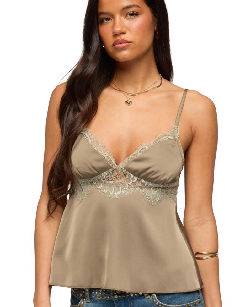 Women's Satin Effect Lacey Babydoll Top