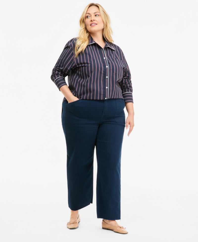 Plus Size Raw-Hem Straight-Leg Pants