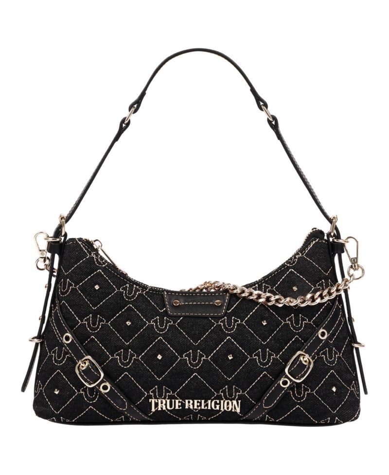 Women's Studded Denim Chain Shoulder Bag