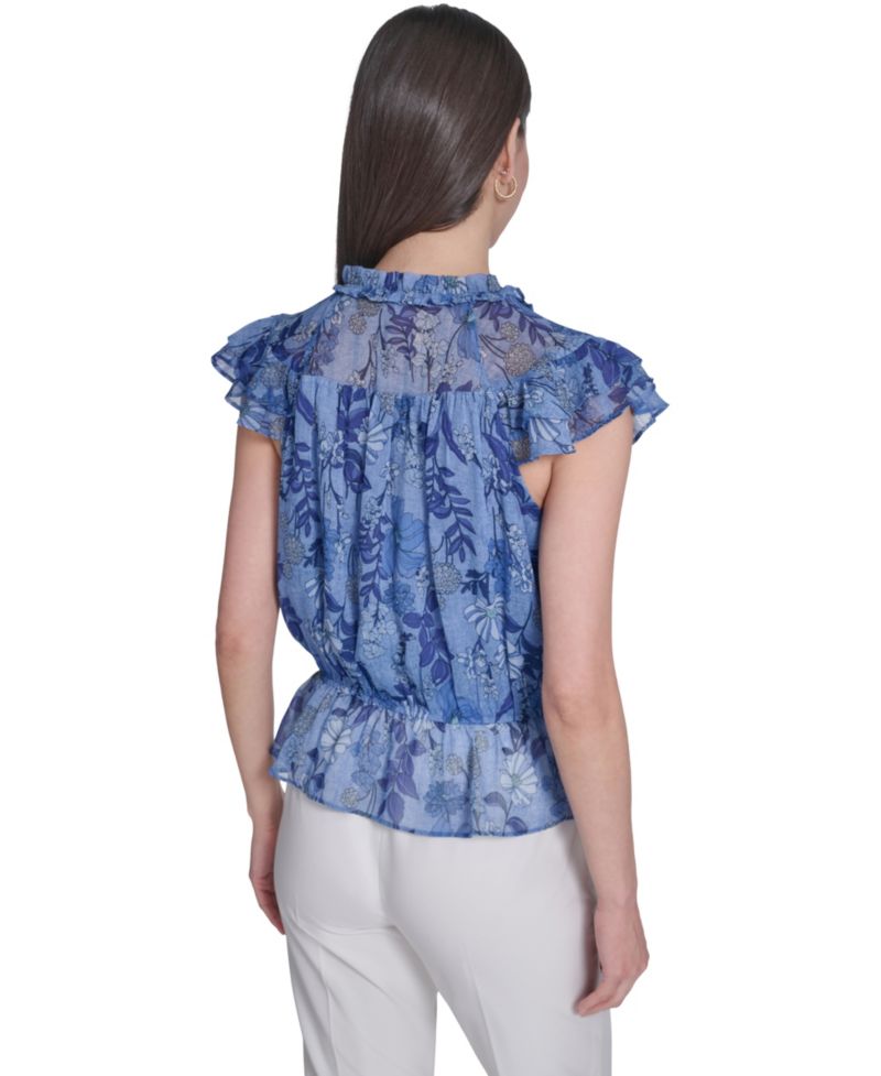 Women's Floral Peplum Flutter-Sleeve Blouse