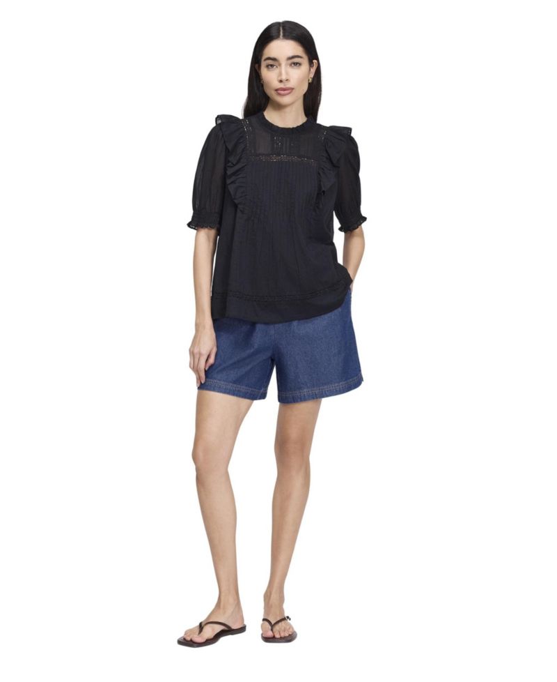 Women's Jolin High-Neck Puff-Sleeve Cotton Top