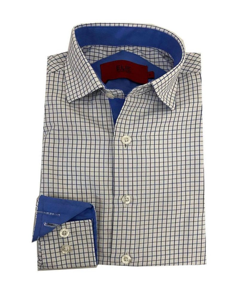 Little Boys Navy Plaid Short Sleeve Slim Fit Shirt