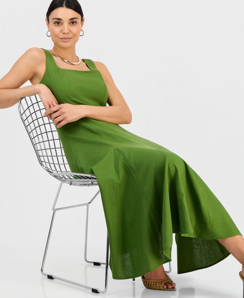 Petite Square-Neck Linen Dress