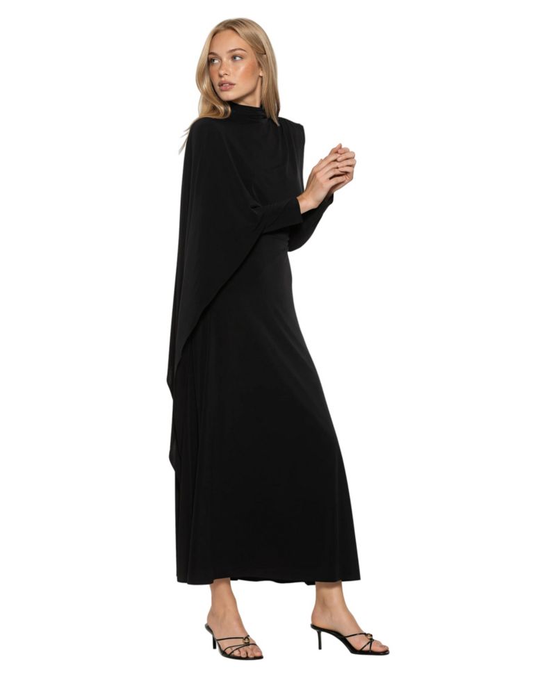 Women's Aziel Draped Cape Mock Neck Maxi Dress