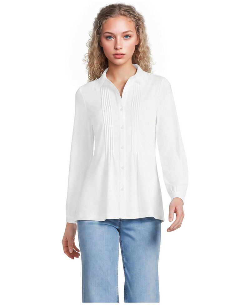 Women's Long-Sleeve Pintuck Lace Blouse