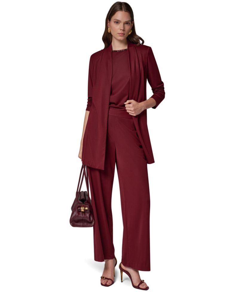 Women's Knit Belted Collarless Blazer