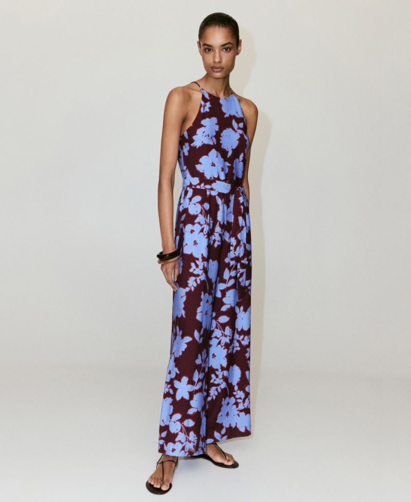 Women's Floral-Print Wide-Leg Belted Jumpsuit