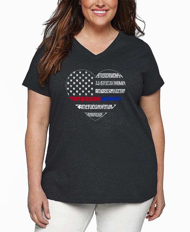 Plus Size American Woman Word Art V-Neck T-Shirt