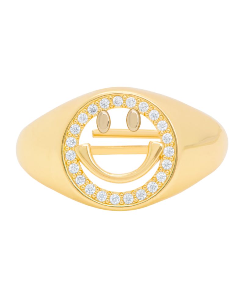 Gold Plated Cubic Zirconia Smiley Face Ring