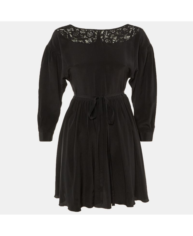 Women's Silk Lace Detail Wrap Around Mini Dress