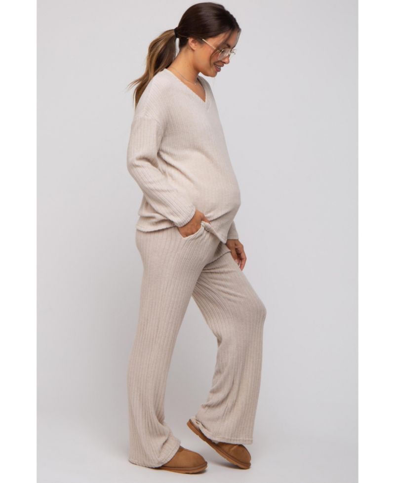 Women's Light Blue Ribbed Soft Knit Long Sleeve Pajama Set