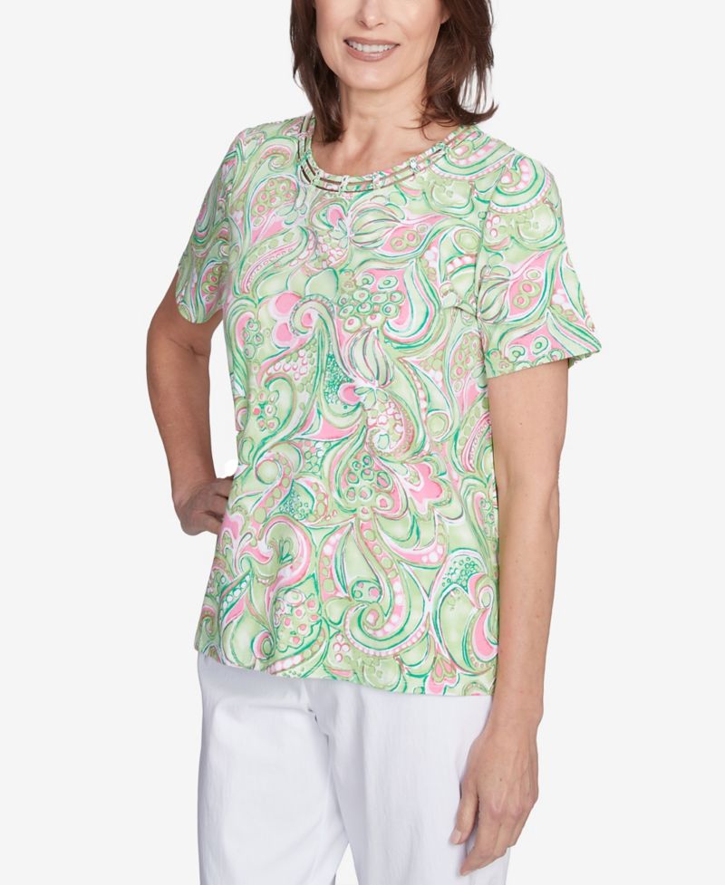 Petite Abstract Scroll Crew Neck Top