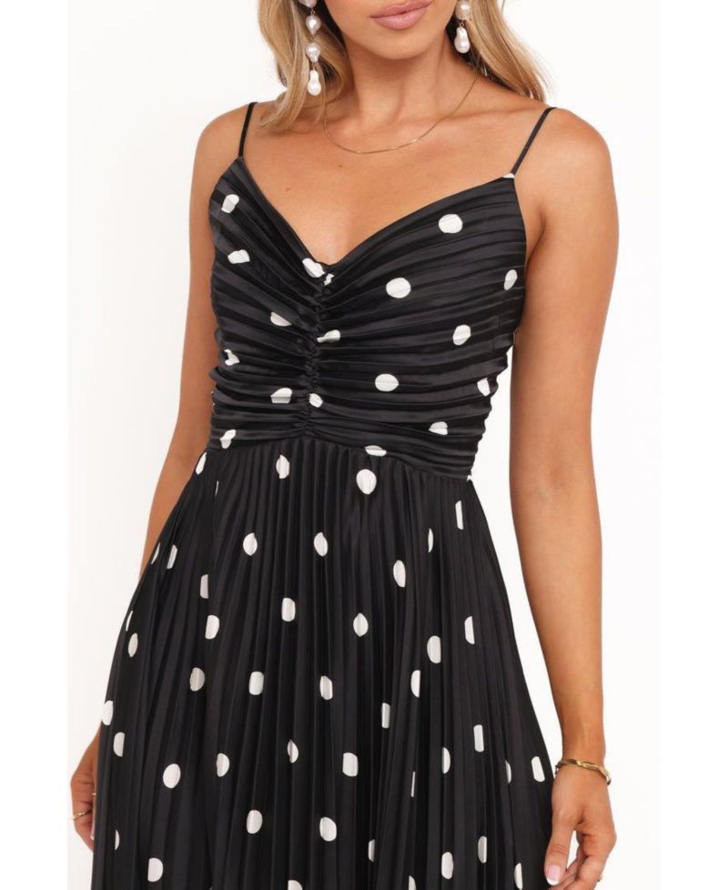 Women's Naira Pleated Maxi Dress - Black Polka Dot