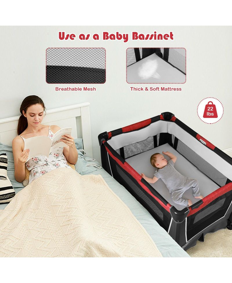 Convertible Baby Play Yard 4-in-1 Design with Music Player and Toys