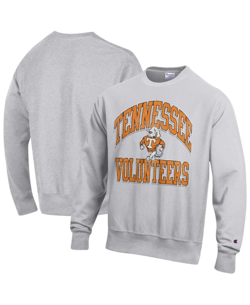 Men's Gray Tennessee Volunteers Distressed Arch Over Logo Reverse Weave Crew Neck Sweatshirt