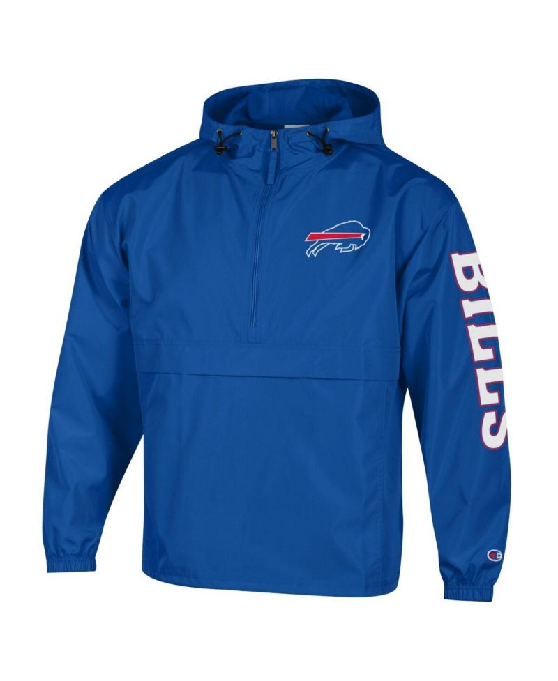 Men's Royal Buffalo Bills Packable Hooded Windbreaker Half-Zip Jacket