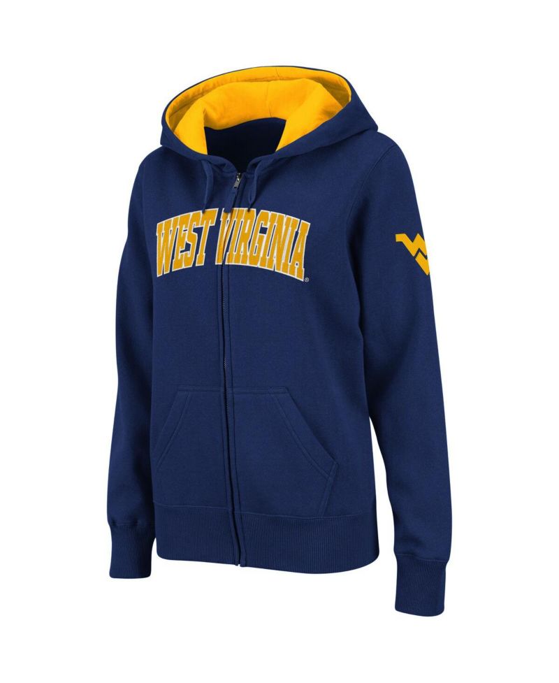 Women's Navy West Virginia Mountaineers Arched Name Full-Zip Hoodie
