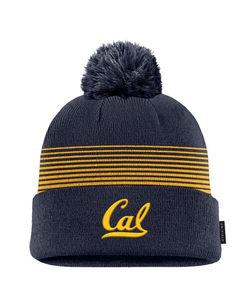 Men's Navy Cal Bears 2026 On-Field Peak Cuffed Knit Hat with Pom