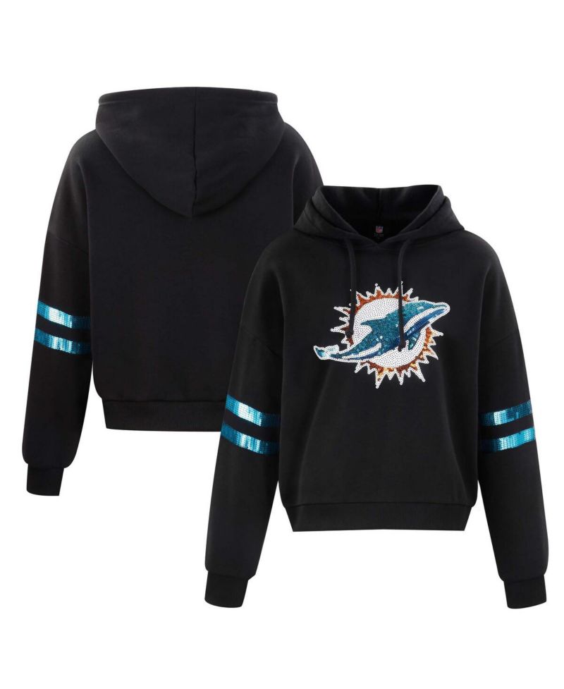 Women's Black Miami Dolphins Cropped Sequins Pullover Hoodie