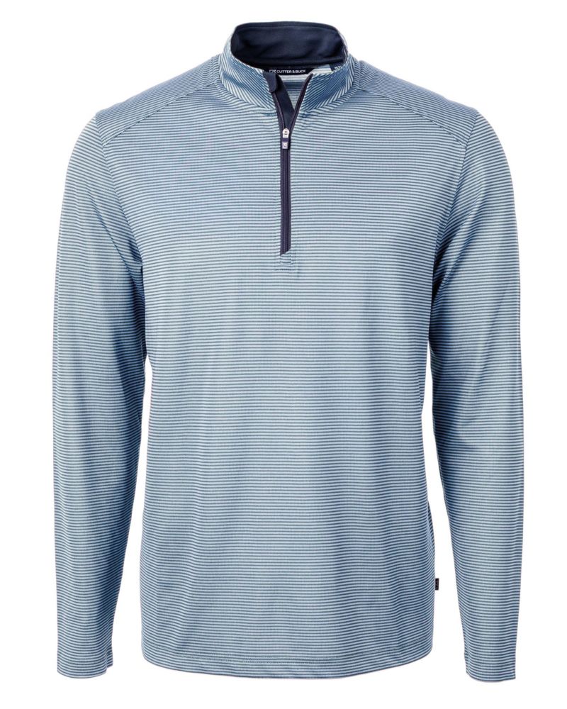 Men's Cutter Buck Virtue Eco Pique Micro Stripe Recycled Quarter Zip Jacket