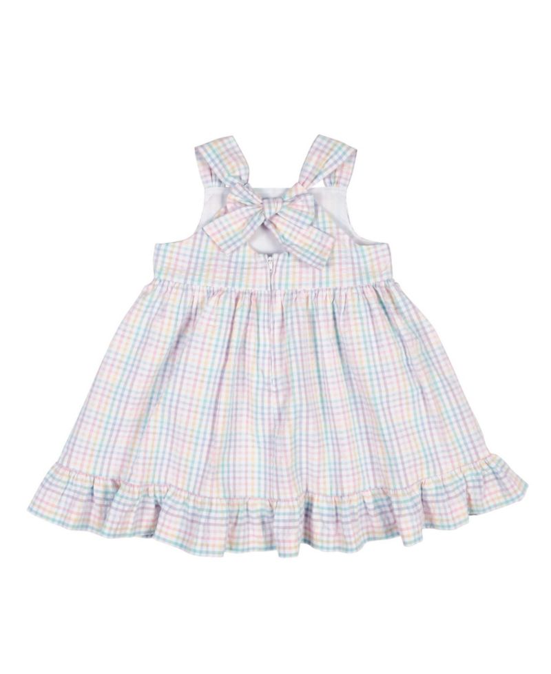 Little Girls Plaid Seersucker Dress With Flowers