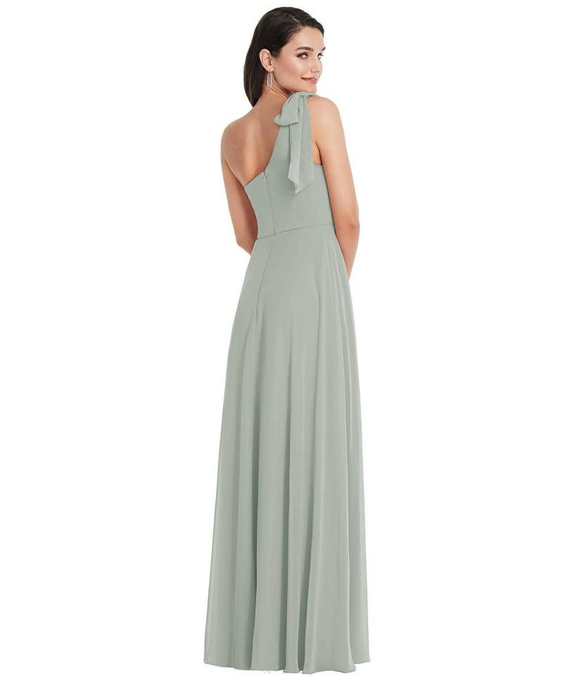 Womens Draped One-Shoulder Maxi Dress with Scarf Bow