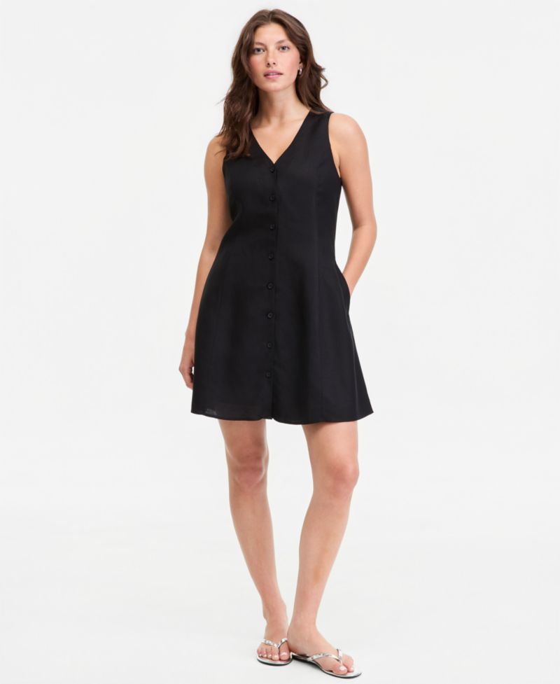 Women's Linen-Blend V-Neck Mini Dress