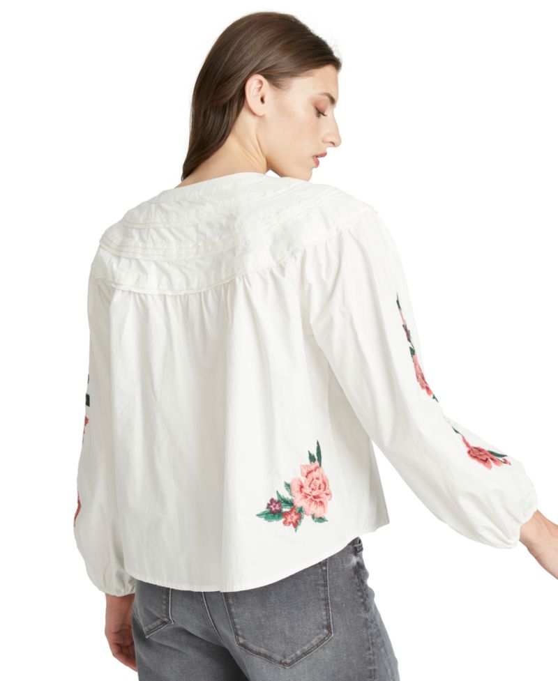 Women's Rustic Roses Long-Sleeve Floral-Embroidered Blouse