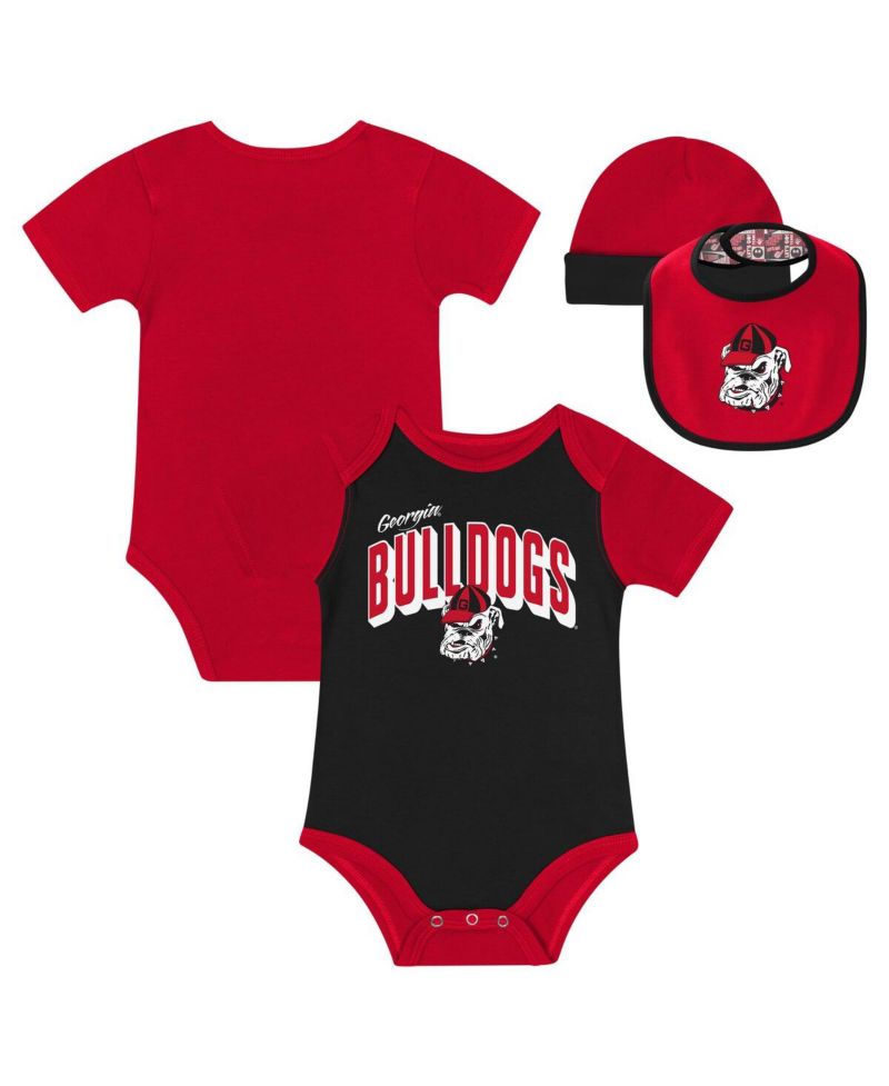 Baby Boys and Girls 3-Piece Georgia Bulldogs Dynamic Duo Bodysuit, Bib and Cuffed with Knit Hat Set