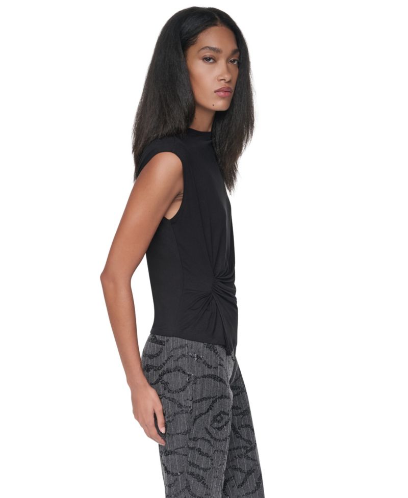 Women's Ruched Mock-Neck Fitted Tank Top