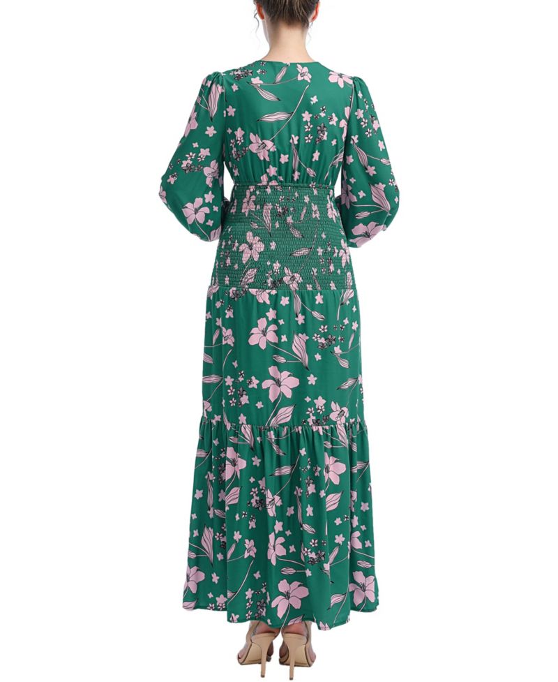 Women's Floral Print Smocked Maxi Dress