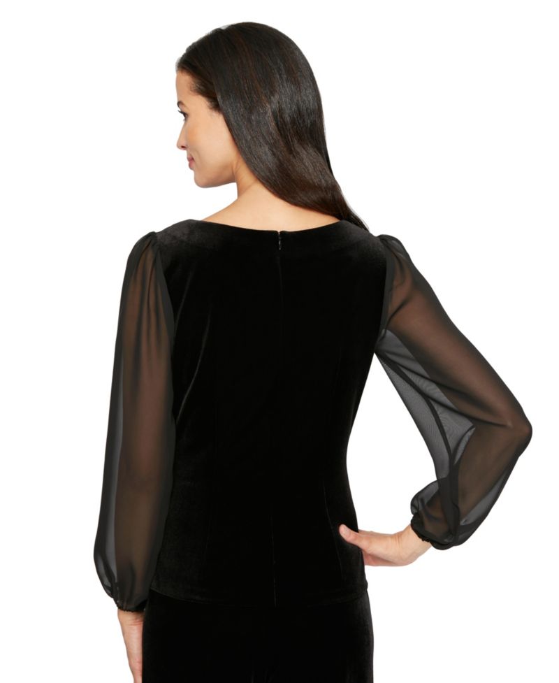 Women's Velvet 3/4-Sleeve Boat-Neck Blouse