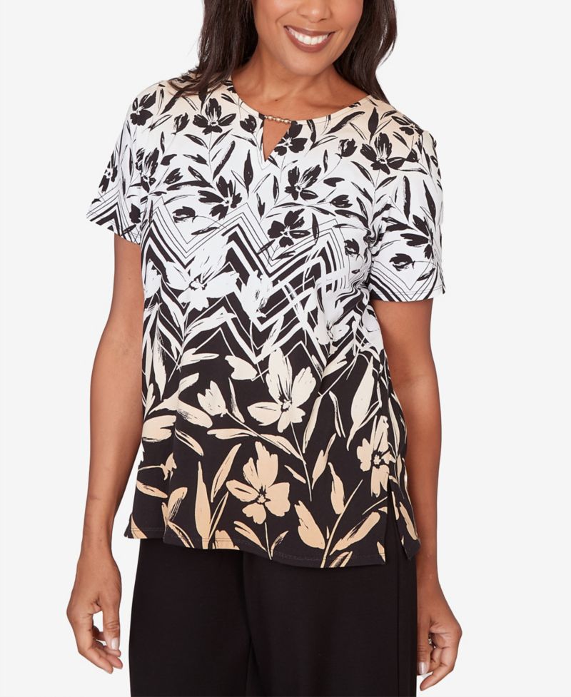 Petite Chevron Floral Ombre Print Top