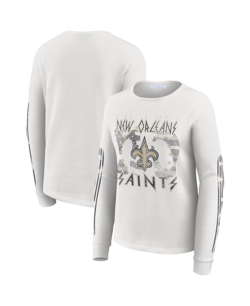 Women's White New Orleans Saints Graphic Waffle Long-Sleeve T-Shirt