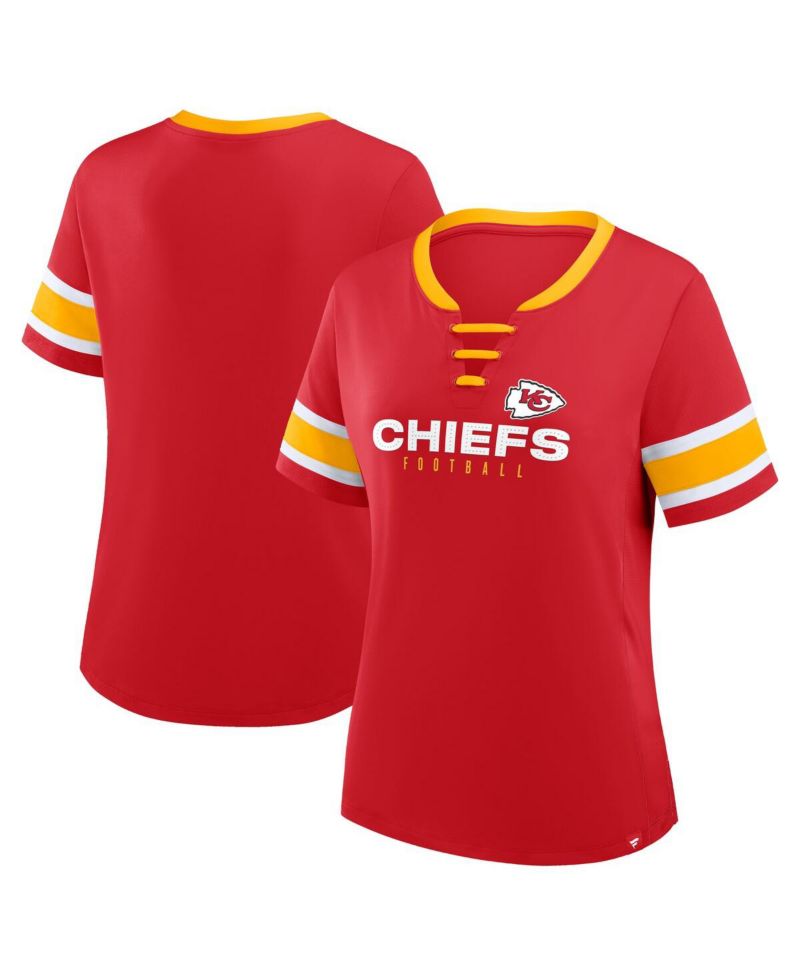 Women's Red Kansas City Chiefs Plus Size Red Zone Athena Lace-Up V-Notch Neck T-Shirt