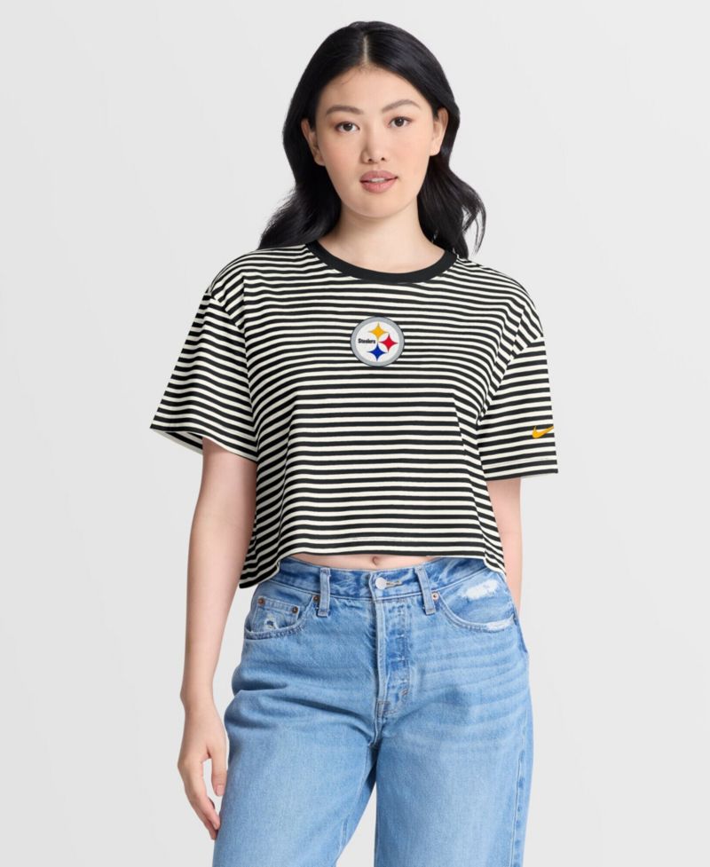 Women's Pittsburgh Steelers Striped Cropped T-Shirt