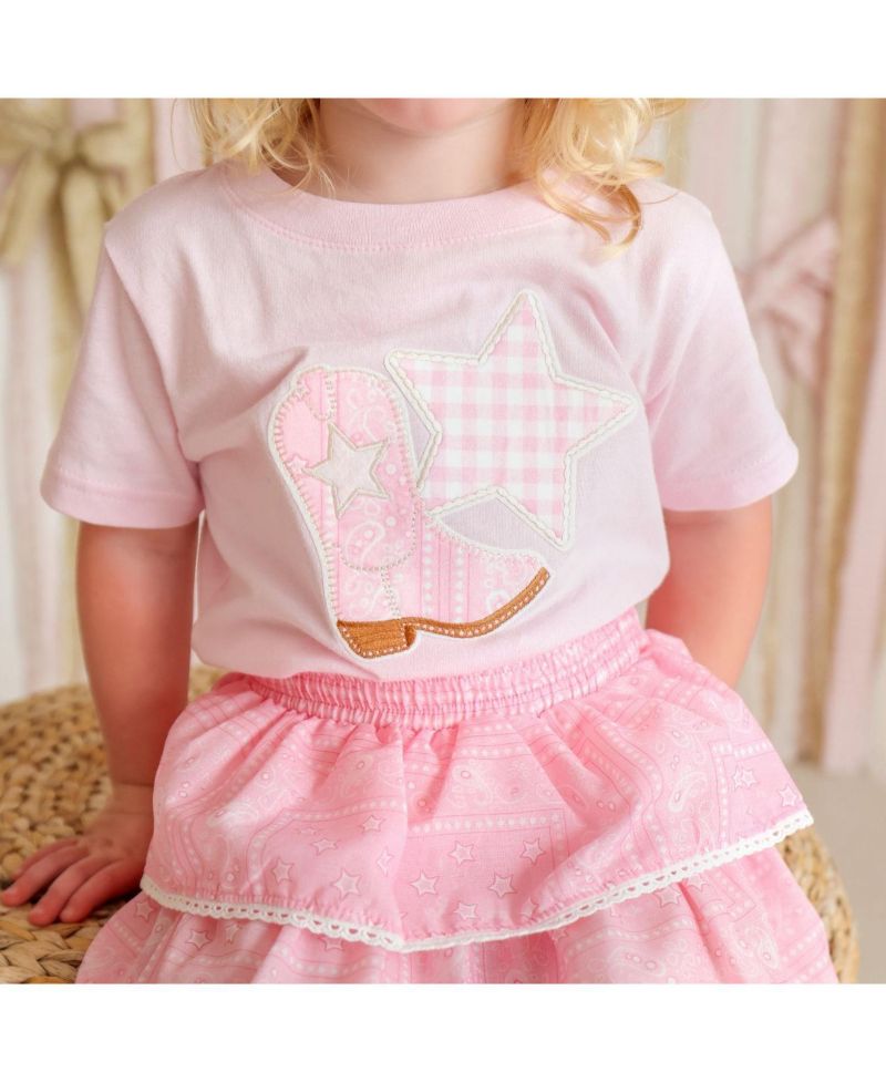 Baby Girls 12M-24M Bandana Cowgirl Patch Western Short Sleeve T-Shirt