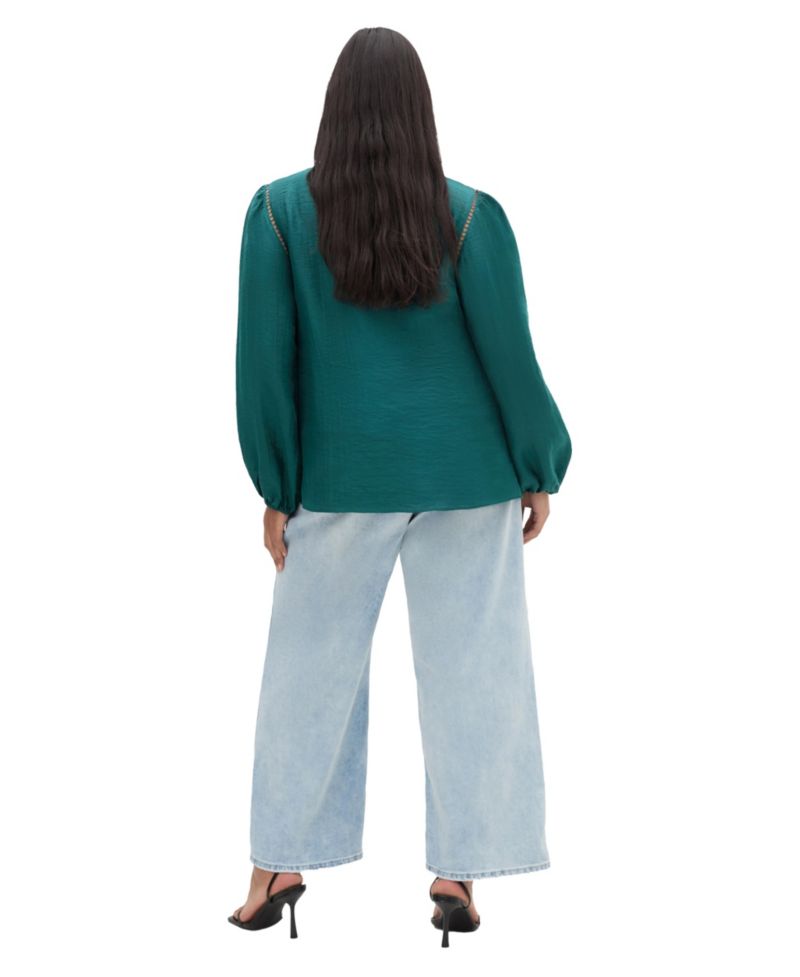 Plus Size Lorelai Crochet-Trim Long-Sleeve Blouse
