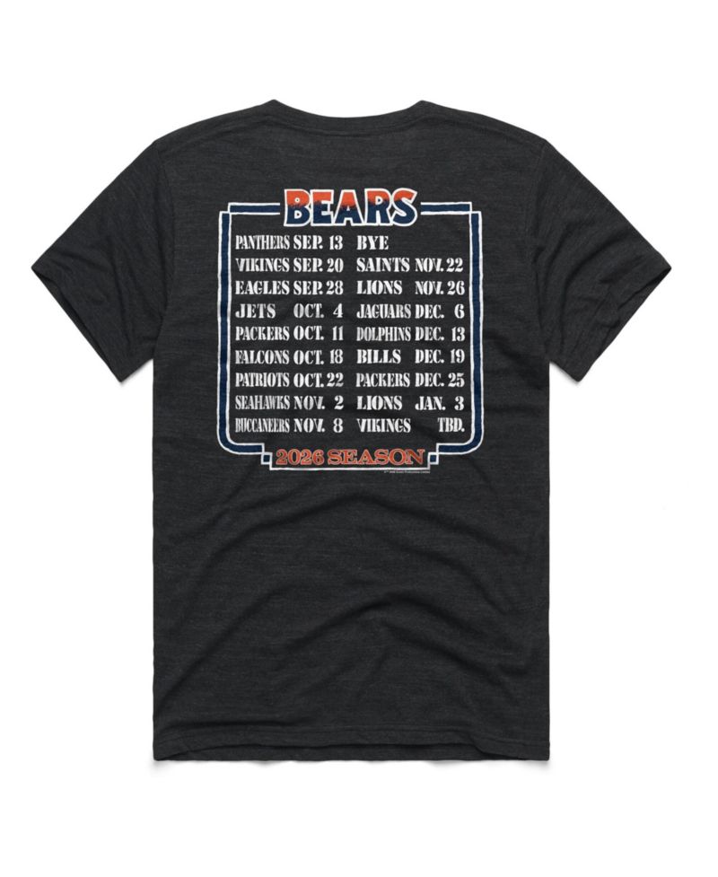 Men's and Women's Charcoal Chicago Bears 2026 NFL Schedule Queen Tri-Blend T-Shirt