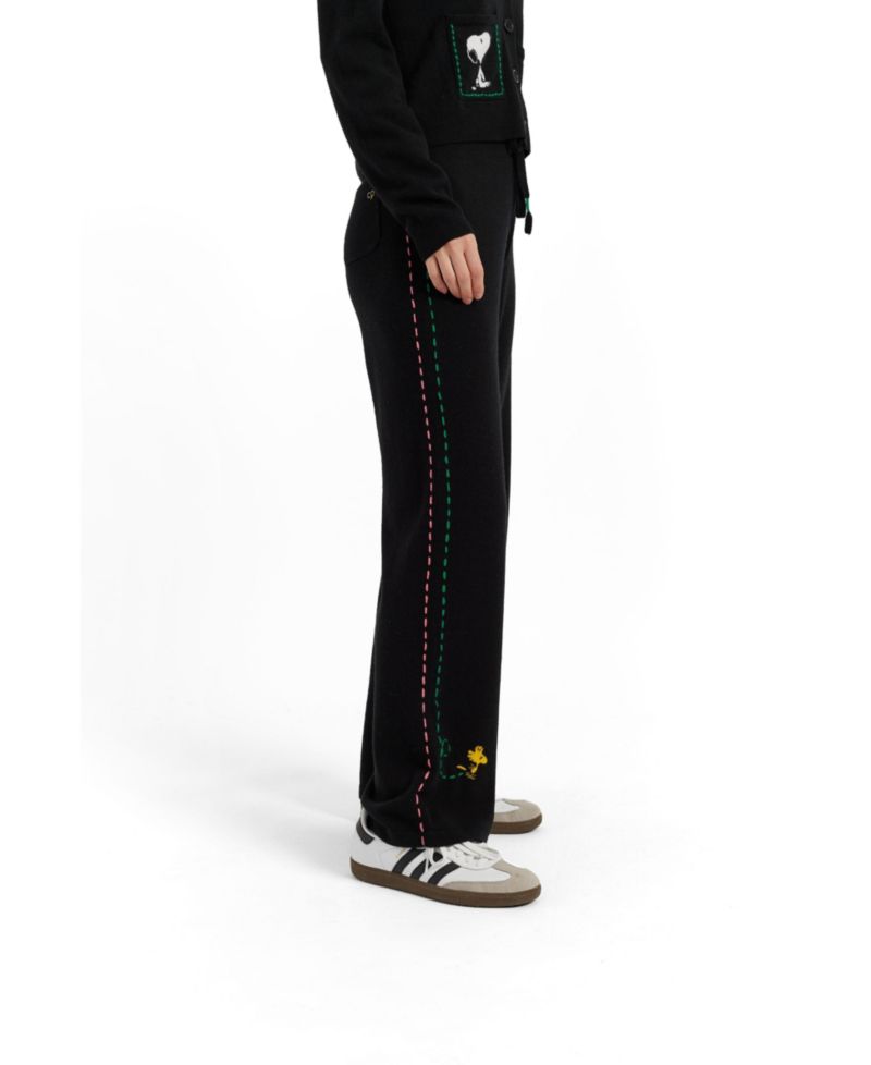 Women's Wool-Cashmere Peanuts Stripe Wide Leg Track Pants