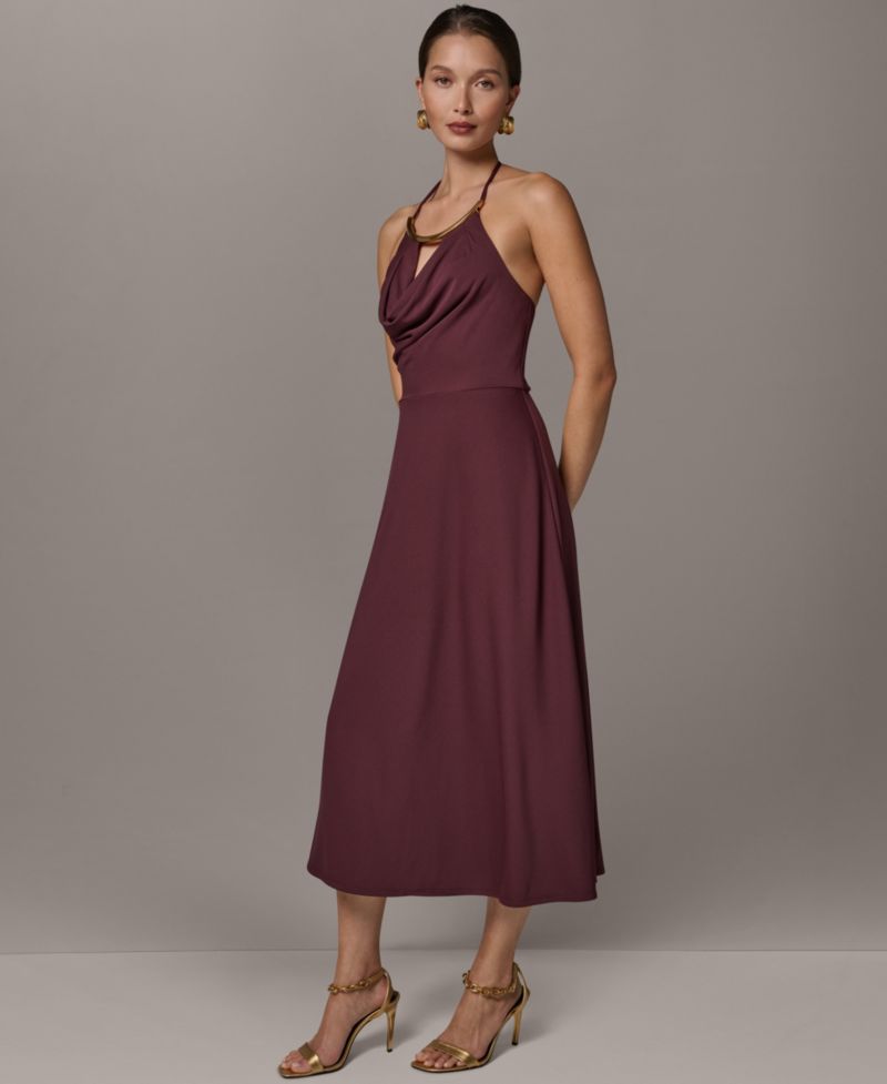 Women's Halter Hardware Neck Detail Midi Dress