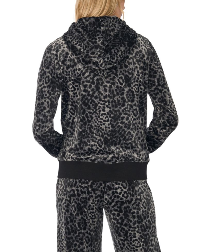 Women's Velour Animal-Print Zip-Front Hoodie Jacket