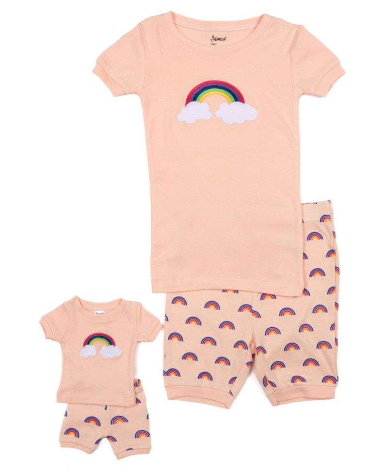 Toddler Girls Matching Doll Snug-Fit Cotton Short Sleeve Pajamas