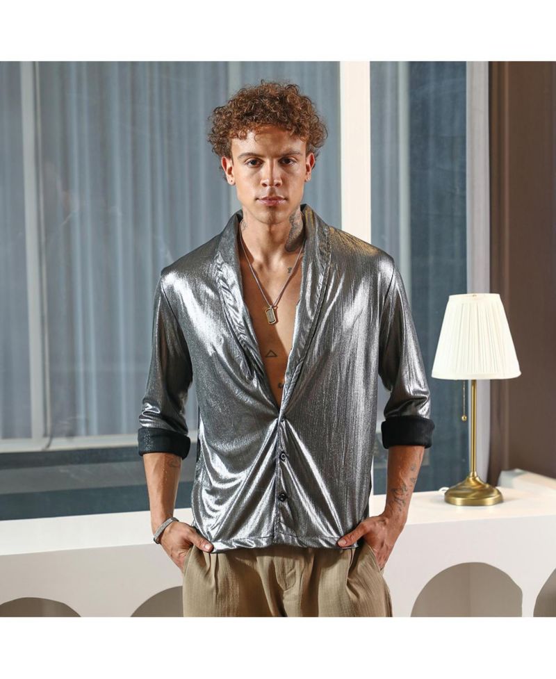 Men's Antique Silver Shawl Collar Shirt